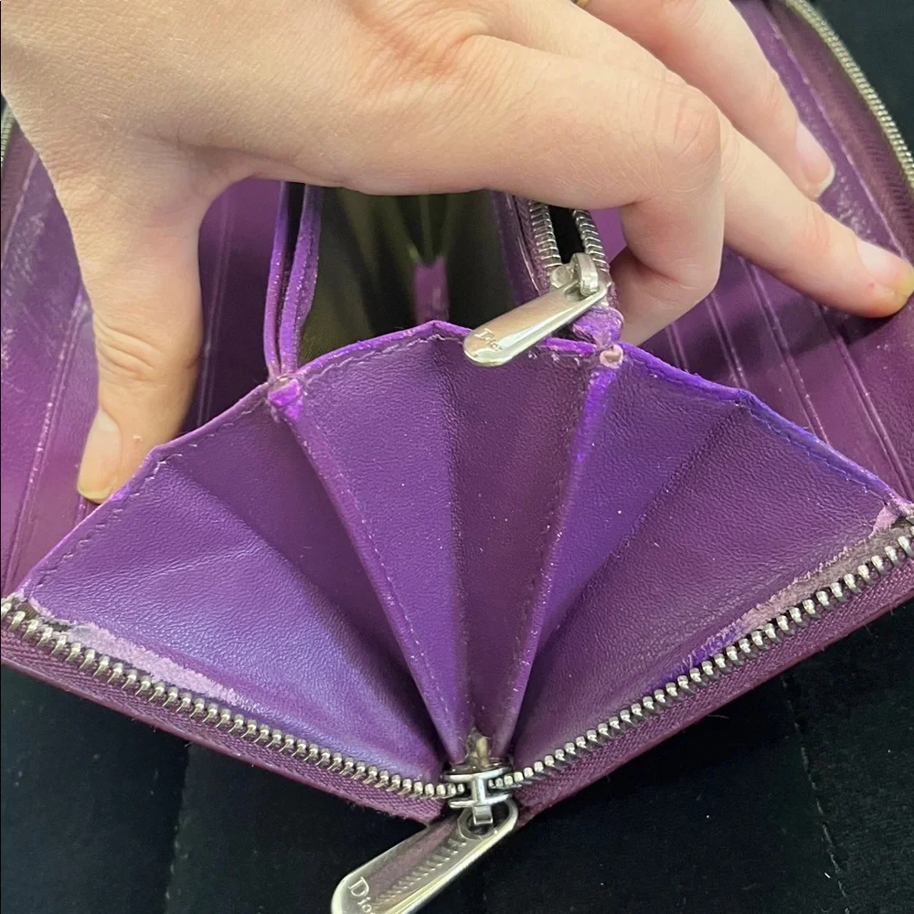 Dior Purple Patent Leather Embossed Zip Wallet
